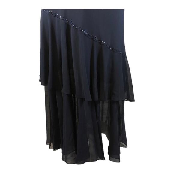 Davids bridal formal sleevless long navy beaded tiered dress with shawl size 4 - Picture 10 of 12